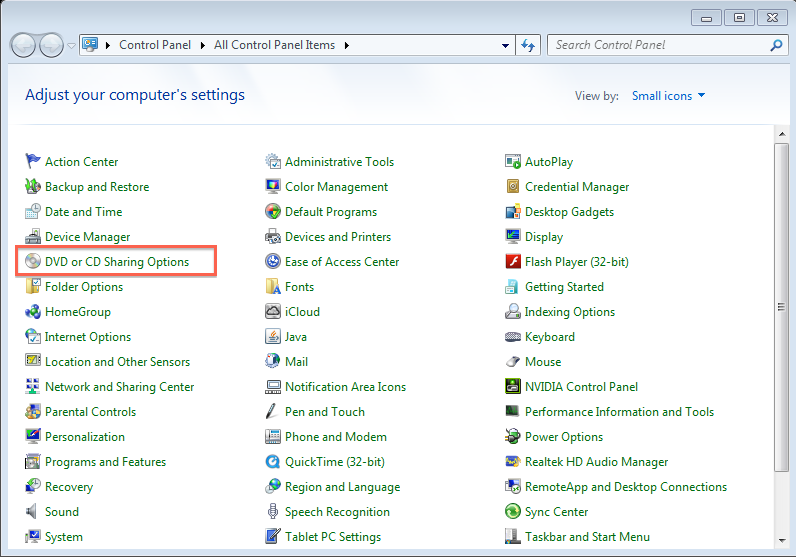 New Control Panel Option