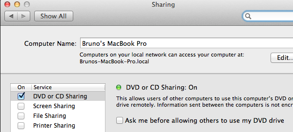 DVD or CD Sharing on the Mac