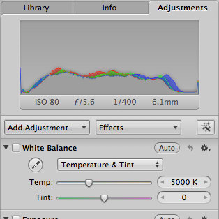 The adjustments tab is the last tab on the inspector window.