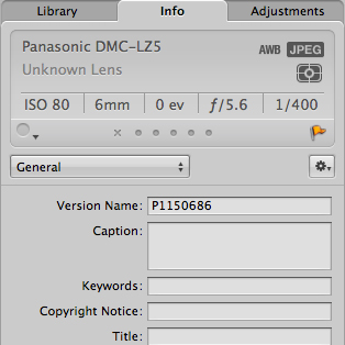 The info tab is the second tab on the inspector window.