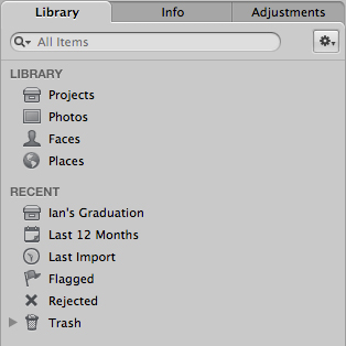 The library window is the first tab in the Inspector window.