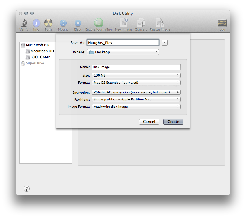 Encrypted disk images is the free alternative to MacHider. It does have some limitations, however.