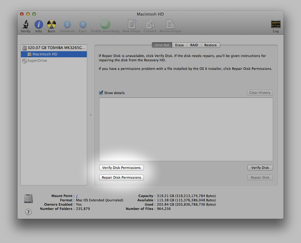 The Disk Permissions Tools inside Disk Utility.
