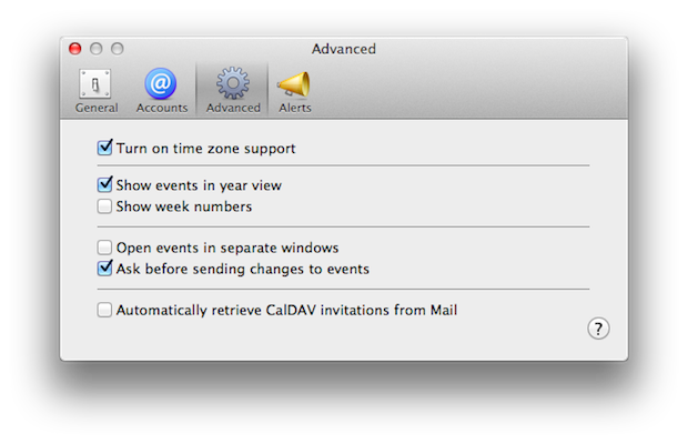 The Advanced tab of Preferences.