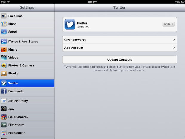 IOS Twitter integration on an iPad.