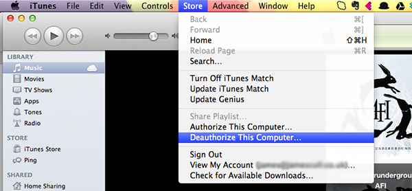 iTunes Deauthorize