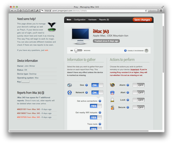 The PreyProject online control panel