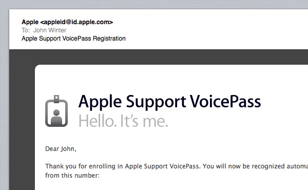 VoicePass Registration Confirmation
