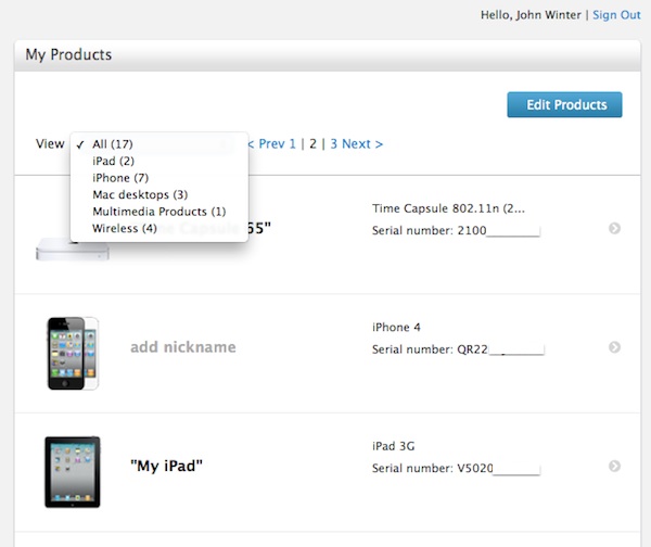 Apple Support Profile Products List