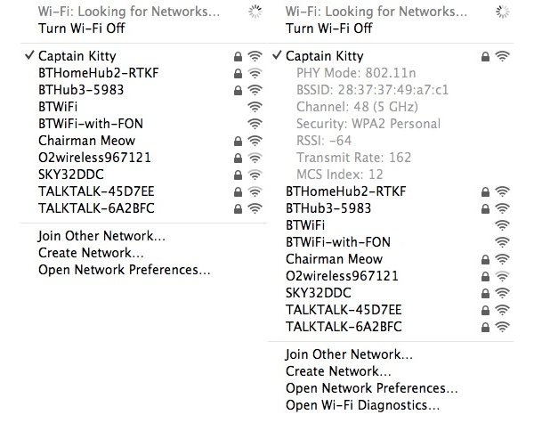 Holding down the Alt key when clicking on the Wi-Fi menu icon reveals more useful information