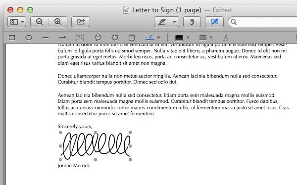 Inserting a signature is just a case of click and dragging.