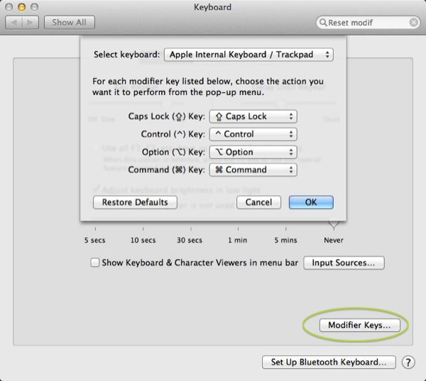 Step 2: Select Modifier Keys to change the actions