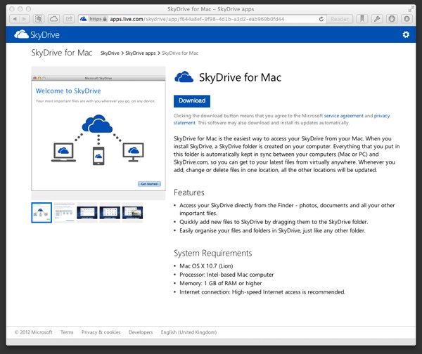 Accessing SkyDrive for Mac isn’t as quick as Dropbox or Google Drive. You have to first log in and then download the app.