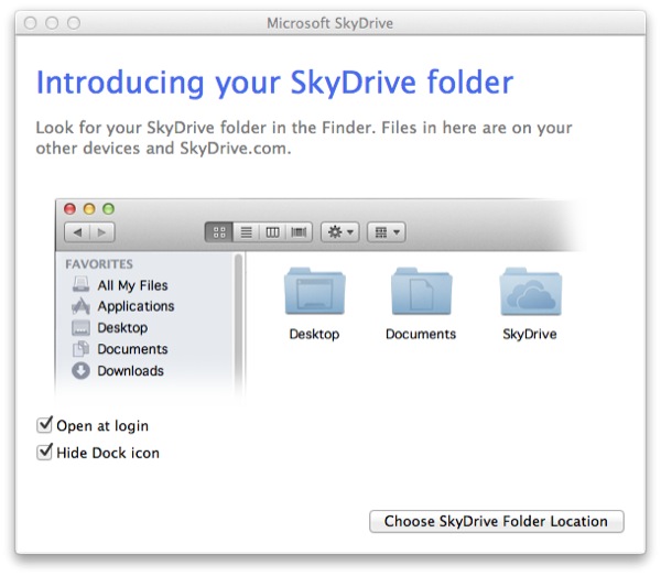 You can opt to have SkyDrive open at login (which should be done if you want to make sure it’s automatic).
