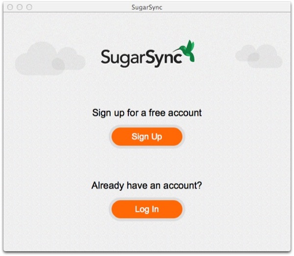SugarSync’s setup assistant first needs you to log in.