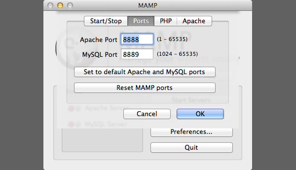 MAMP Preferences