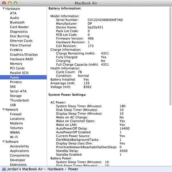 System Profiler provides detailed information about your Mac and it’s battery