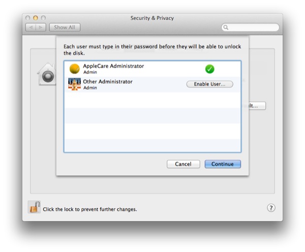 You can specify which users will be allowed to decrypt the disk when booting your Mac