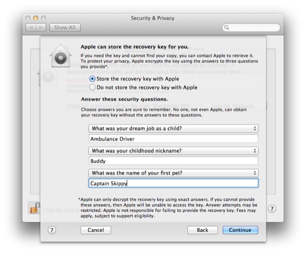 but you’ll need to specify three security questions and answers.