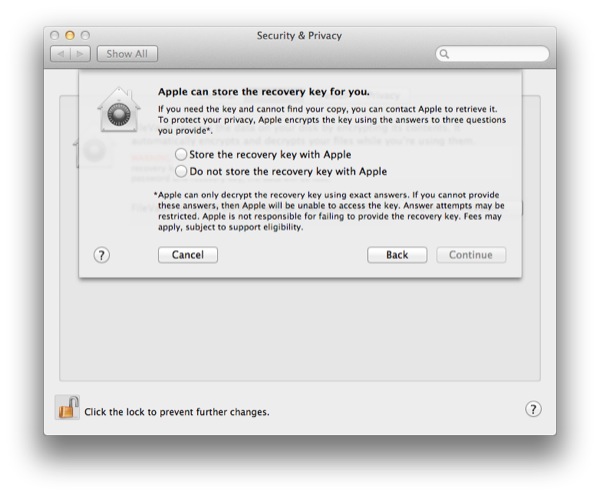 You can store the recovery key with Apple