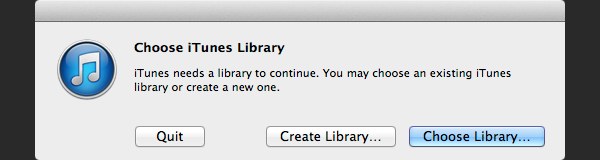 iTunes will display a message to ask you choose a library, click Choose Library