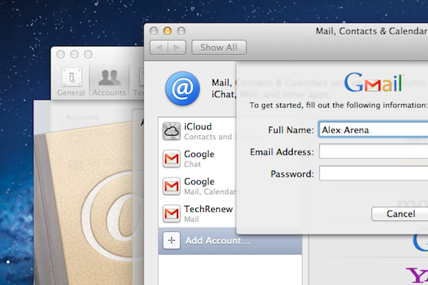 Adding a Google Account in Mac OS X Lion