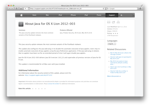 An updated Mac is a Mac which is safe from Flashback.K