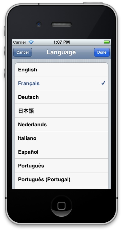 Localization: screenshot of changing language to French