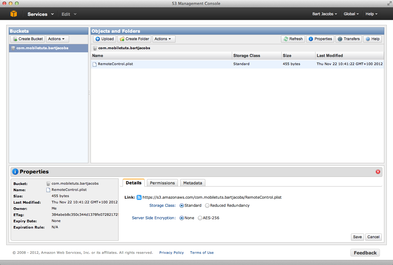 Update Your Applications with Dropbox or GroundControl: Copy the URL in the AWS Console - Figure 8