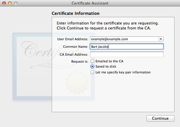 Certificates and Provisioning Profiles - Creating a Certificate Signing Request - Figure 4