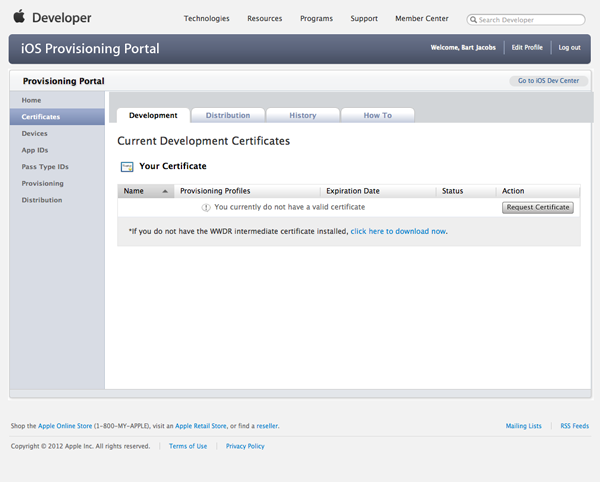 Certificates and Provisioning Profiles - Request a Certificate - Figure 6