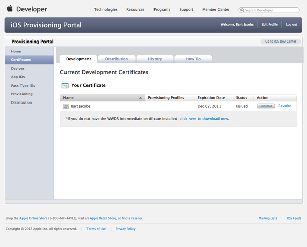 Certificates and Provisioning Profiles - Certificate Issued - Figure 9