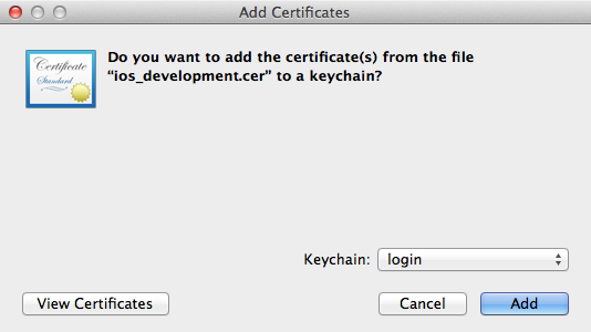 Certificates and Provisioning Profiles - Add the Certificate to Login Keychain - Figure 10