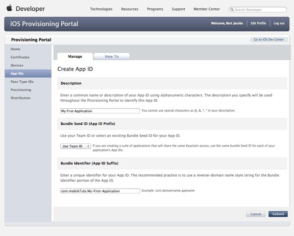 Certificates and Provisioning Profiles - Creating a New App ID in the Provisioning Portal - Figure 17