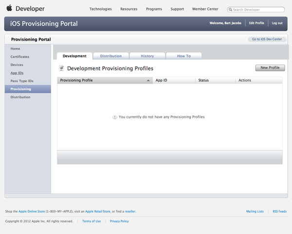 Certificates and Provisioning Profiles - Creating a New Provisioning Profile in the Provisioning Portal - Figure 18