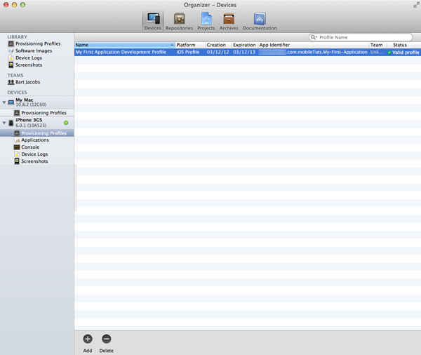 Certificates and Provisioning Profiles - Xcode Installs the Provisioning Profile on the Test Device - Figure 23