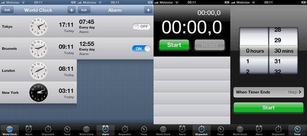 Exploring Tab Bar Controllers - The Clock Application on the iPhone and iPod Touch - Figure 1