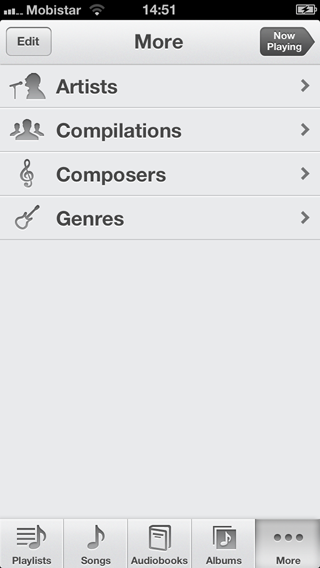 Exploring Tab Bar Controllers - The More Tab in the Native Music Application - Figure 3