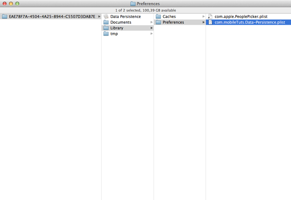 Data Persistence and Sandboxing on iOS - Locating the User Defaults Property List in the Preferences Directory - Figure 2
