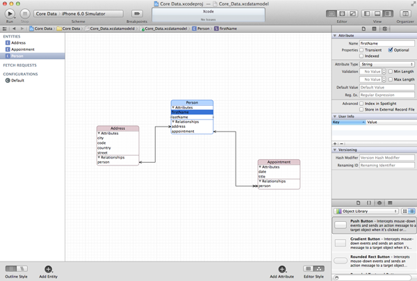 Data Persistence and Sandboxing on iOS - Xcode's Core Data Model Editor - Figure 4