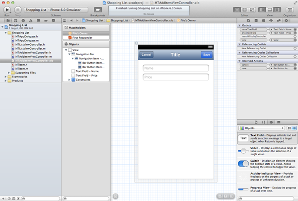 Building a Shopping List Application From Scratch - Part 1 - Creating the User Interface of the MTAddItemViewController class - Figure 9