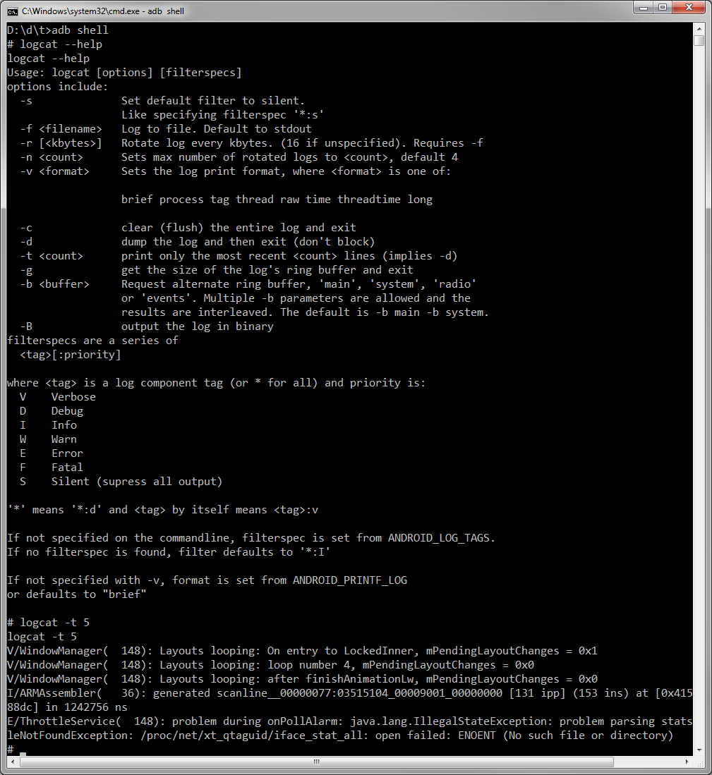 Android Debug Bridge adb logcat