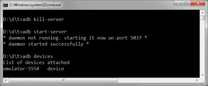 Android Debug Bridge adb server kill start