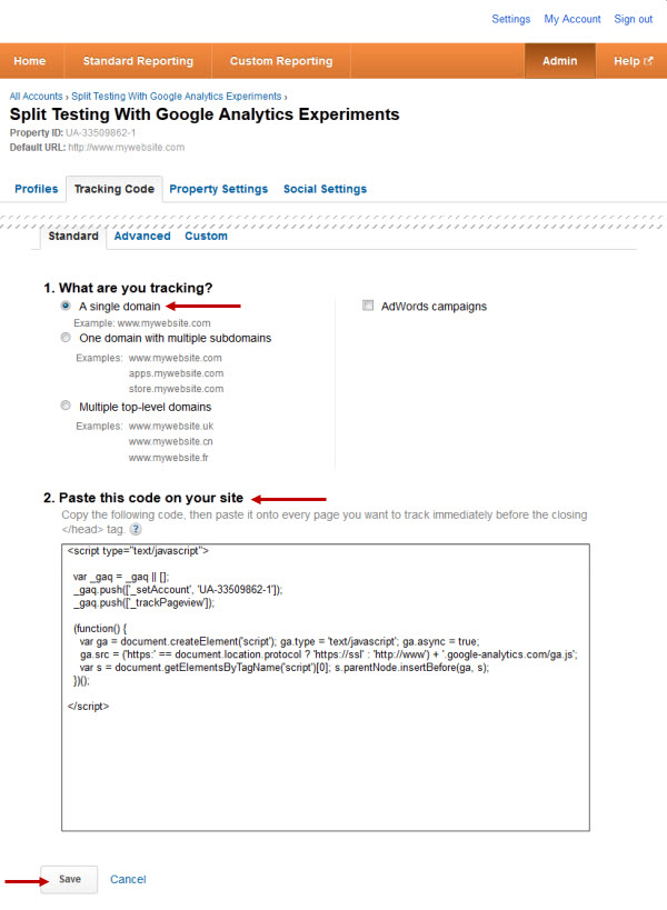 Add the GA Code to your Site