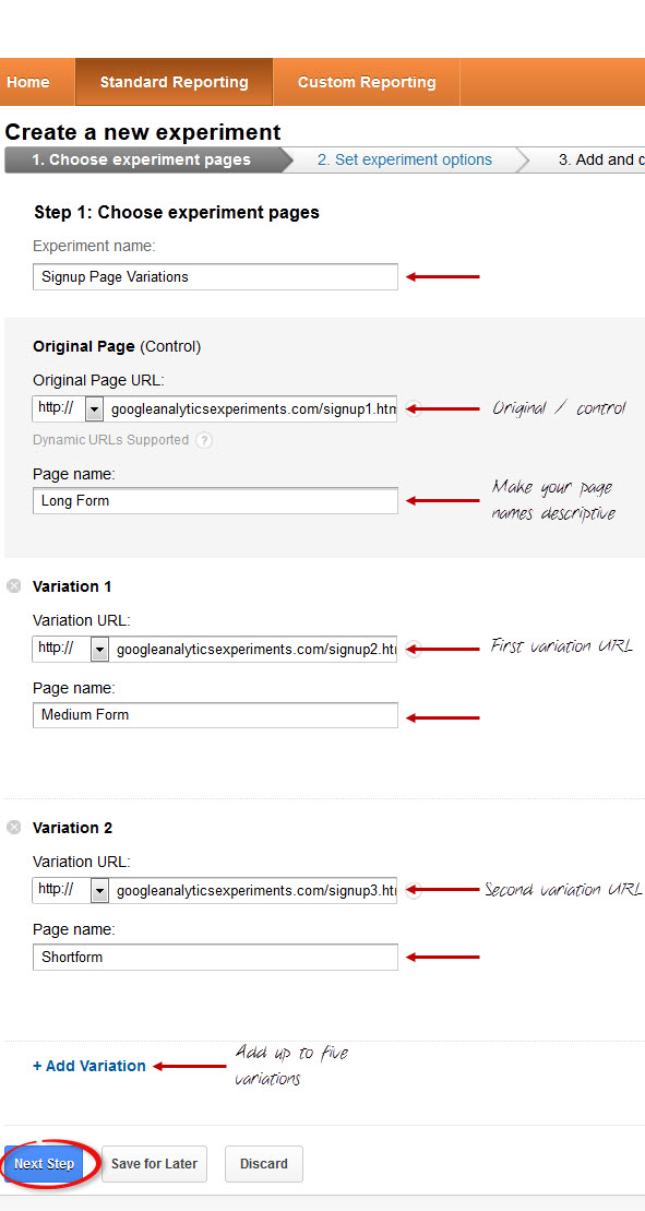 Page One Experiments Wizard