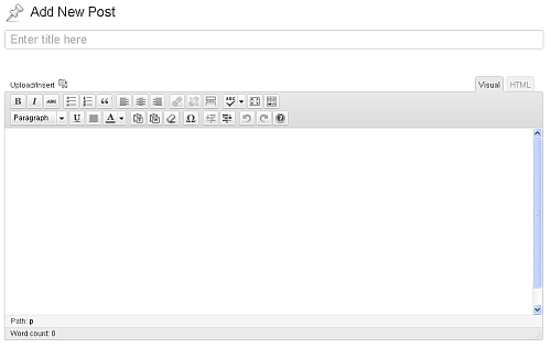 The editor window in WordPress admin interface