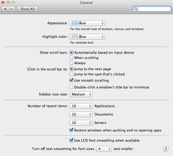 The General Section has the most basic settings