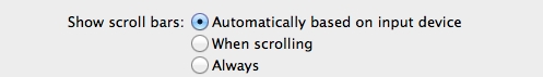 Settings for the scroll bars