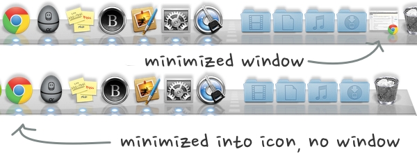 Minimize windows separately into the dock or into their respective app icon