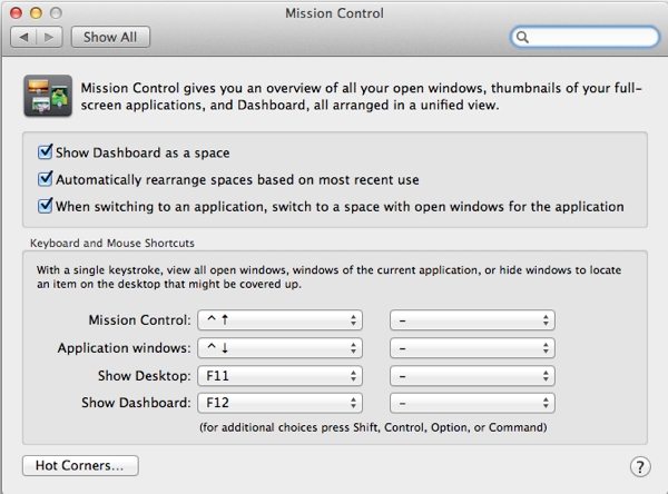 Tweak your Mission Control settings
